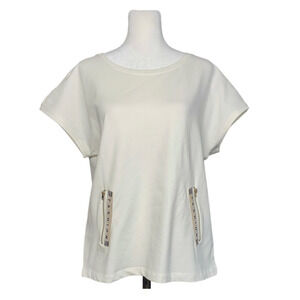 Tricotto Women's Boxy Fashion Terry Blouse Top White Gold Size‎ Medium Zippers